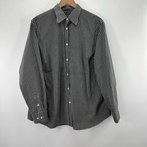 CHAPS Womens Shirt Top Size 1X Black Gingham No Iron Button Collared Sleeve